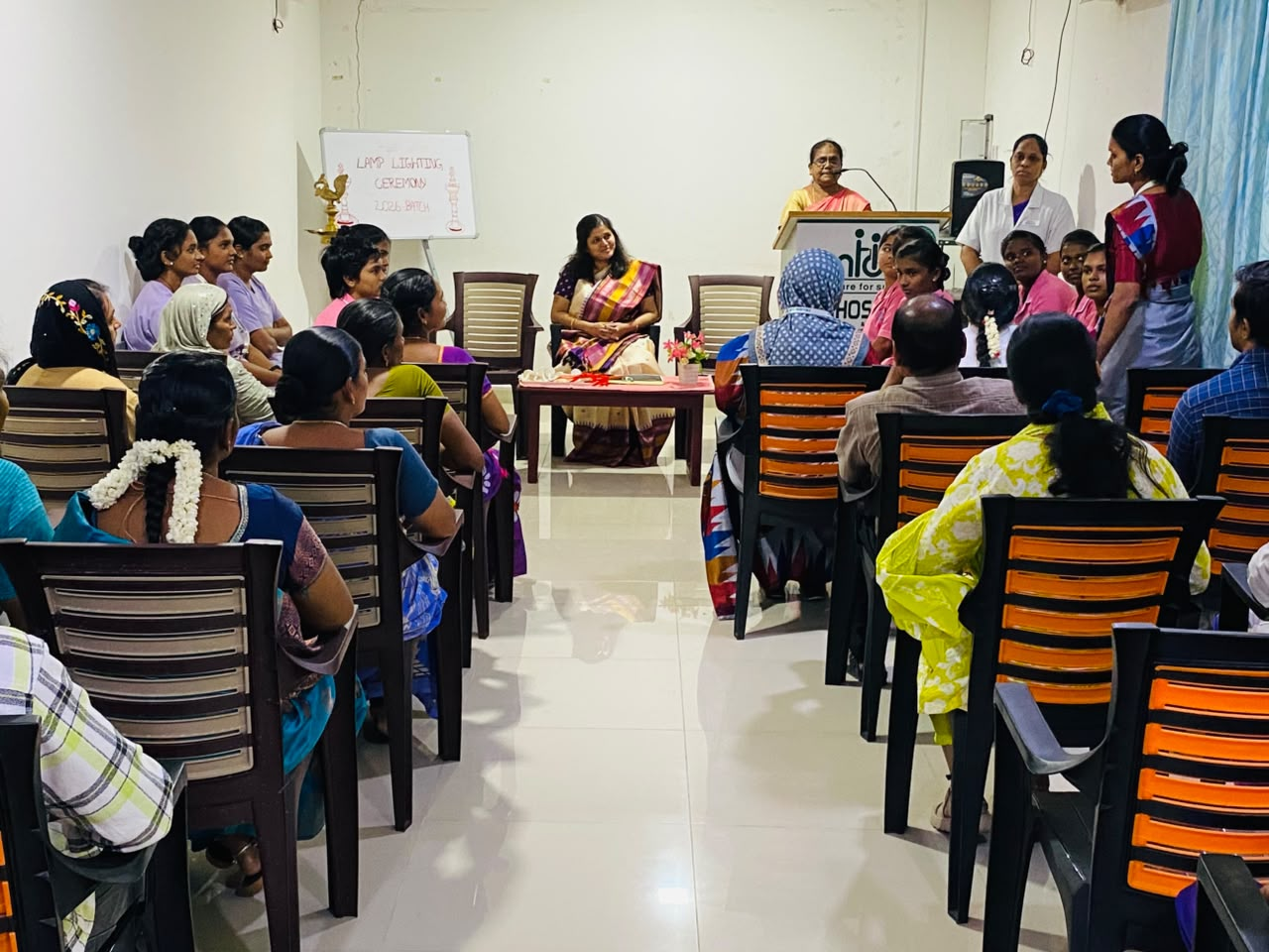 Students and faculty attending the NTC NIMS Lamp Lighting Ceremony in Madurai